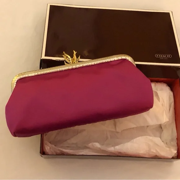 Coach Magenta "Flamed Heart" Clutch with Gold Accents; Tony Duquette; 2012 - Picture 12 of 14